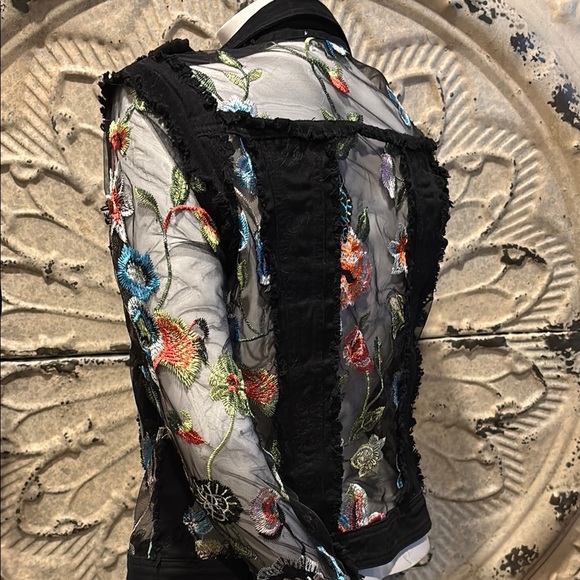 Adore Black Mesh Jean Jacket with Vibrant Embroidery - Picture 4 of 16